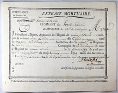 1789 Extrait Mortuaire Hopital Saint Malo – fusilier Régiment de Forez 1789 Extrait Mortuaire Hopital Saint Malo – fusilier Régiment de Forez