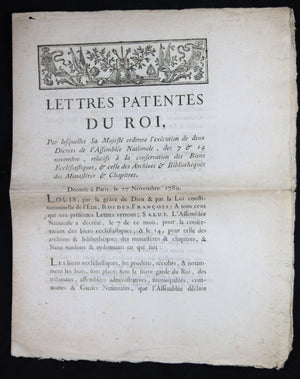 1789 Lettres Patentes du Roi sur Biens Ecclésiastiques