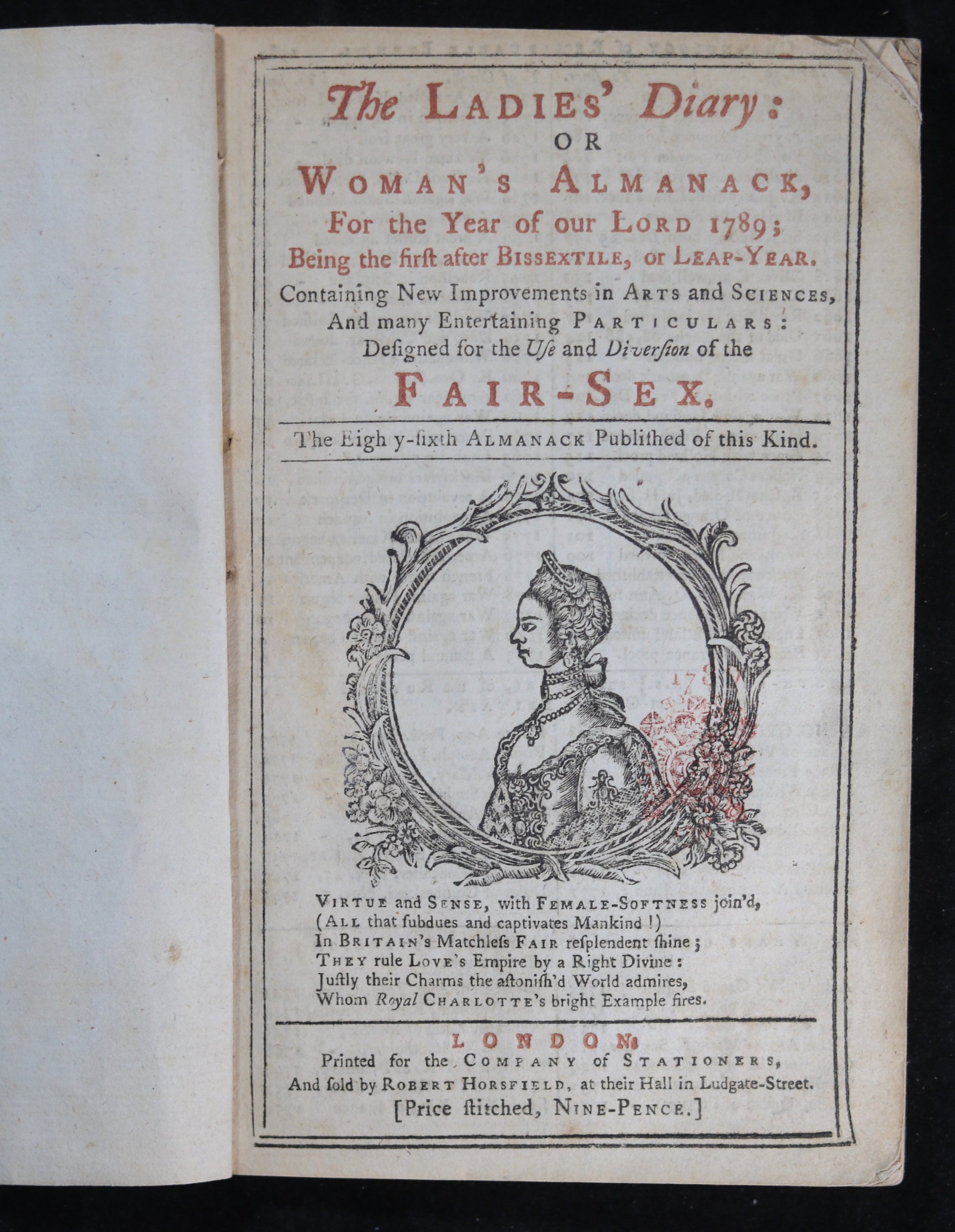 1789 UK The Ladies' Diary or Woman's Almanack + Supplement