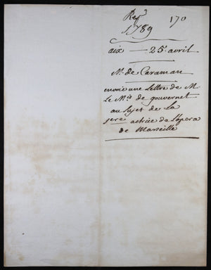 1789 lettre Marquis de Gouvernet au sujet 1ere actrice Comédie de Marseille