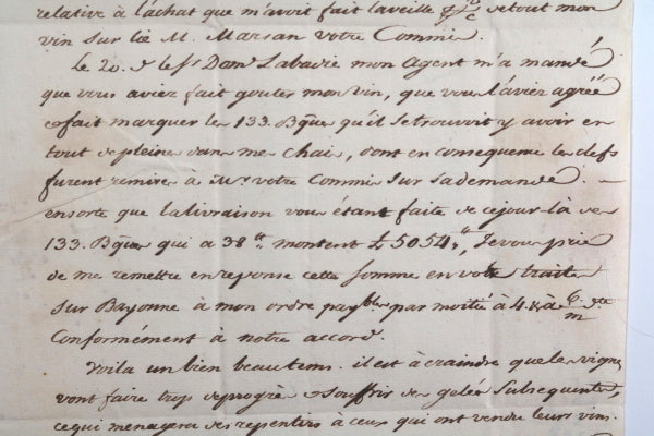 1790 Bayonne Claverie, négociant de vin a un autre négociant à Mugron