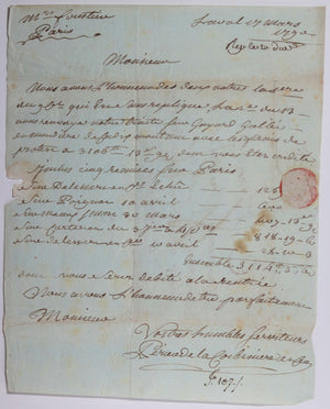 1790 Laval lettre à Augustin Forestier trésorier Garde Suisses à Paris
