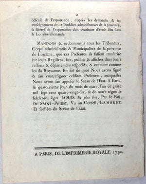 1790 Lettres Patentes, exportation Bois de Lorraine-Allemande
