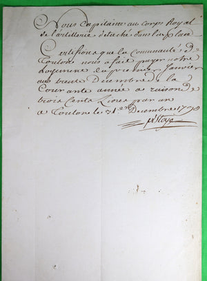 1790 Lot de 7 certificats logement pour troupes à Toulon