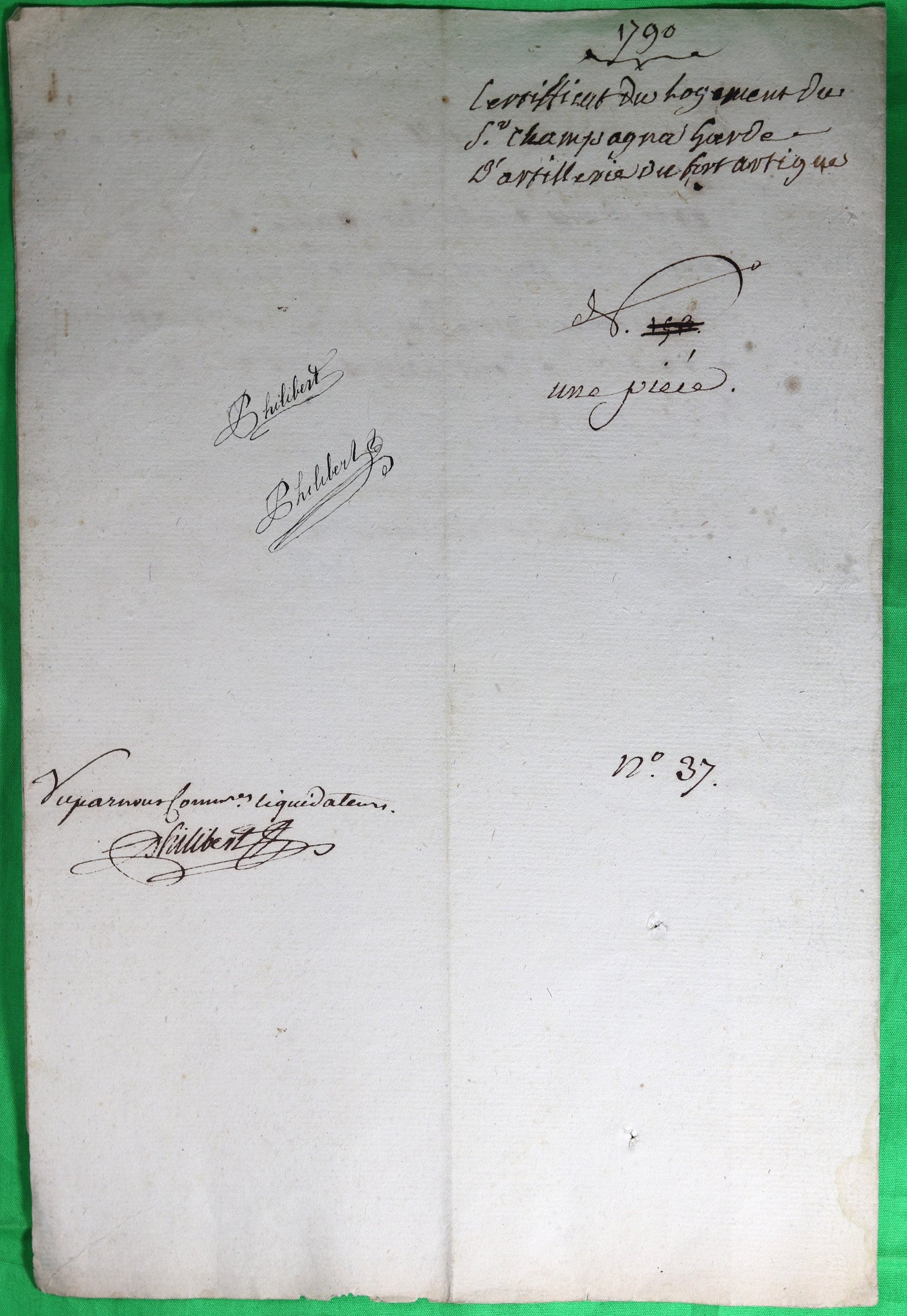 1790 Lot de 7 certificats logement pour troupes à Toulon