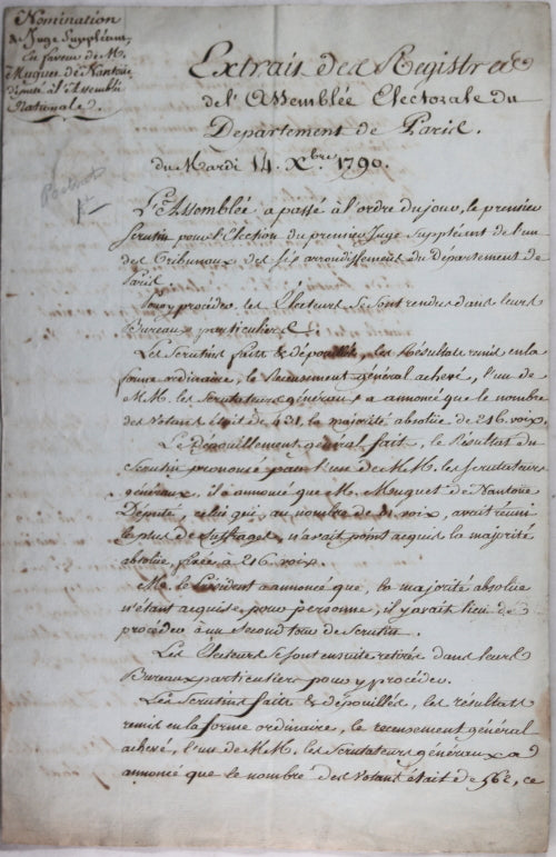 1790 nomination député Muguet comme Juge, Assemblée Electorale Paris