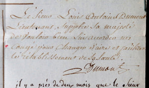 1791 Calais 18e Regiment Infanterie congé de convalescence Lt. Dumont