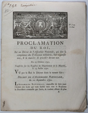 1791 Paris proclamation Roi, décret organisation tribunaux militaires