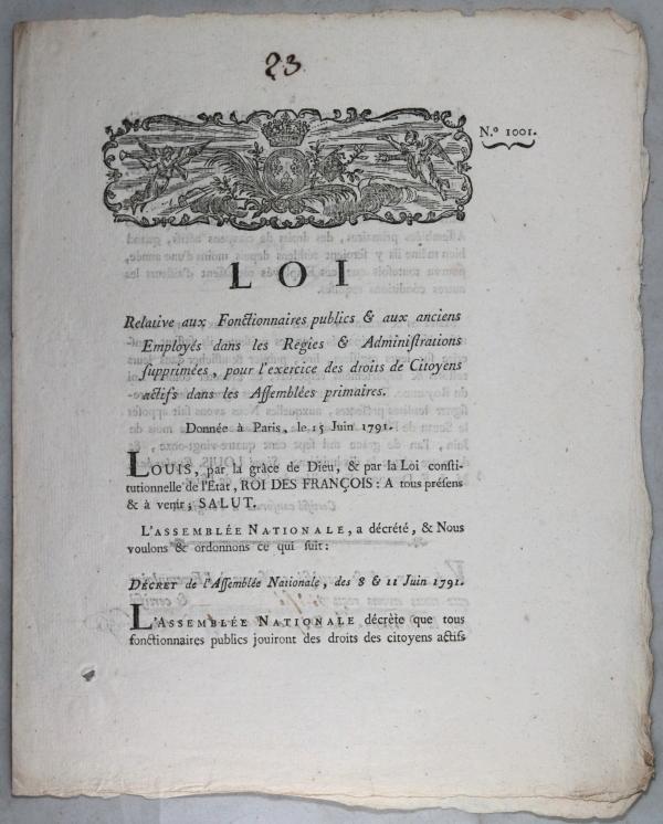 1791 Loi relative Fonctionnaires public & anciens Employés dans Regies