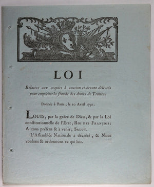 1791 Révolution, deux Lois sur droits de Traites (Chaumont)