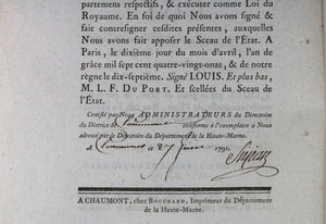 1791 Révolution, deux Lois sur droits de Traites (Chaumont)