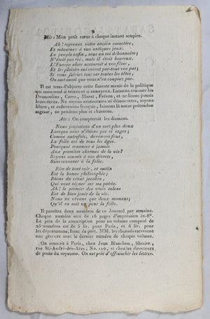1791 Révolution prospectus pour journal royaliste 'Sabats Jacobites'