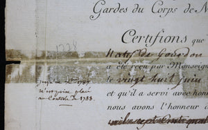 1791 congé Garde de Corps Comte d”Artois, signé Prince d’Hénin (guillotiné)