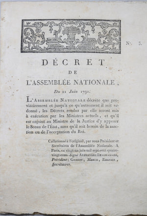 1791 décret durant fuite Louis XVI à Varennes, on enlève sa sanction!