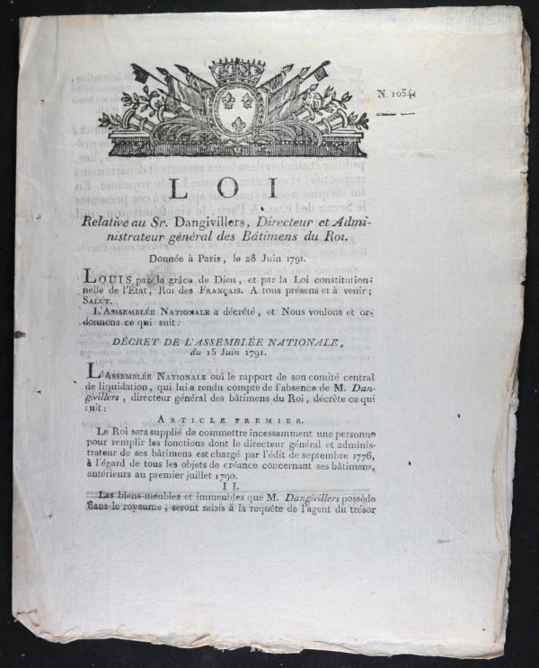 1791 nomination d'un nouveau Directeur des Batiments du Roi