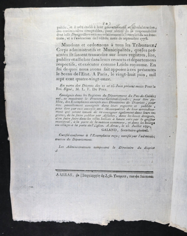 1791 nomination d'un nouveau Directeur des Batiments du Roi