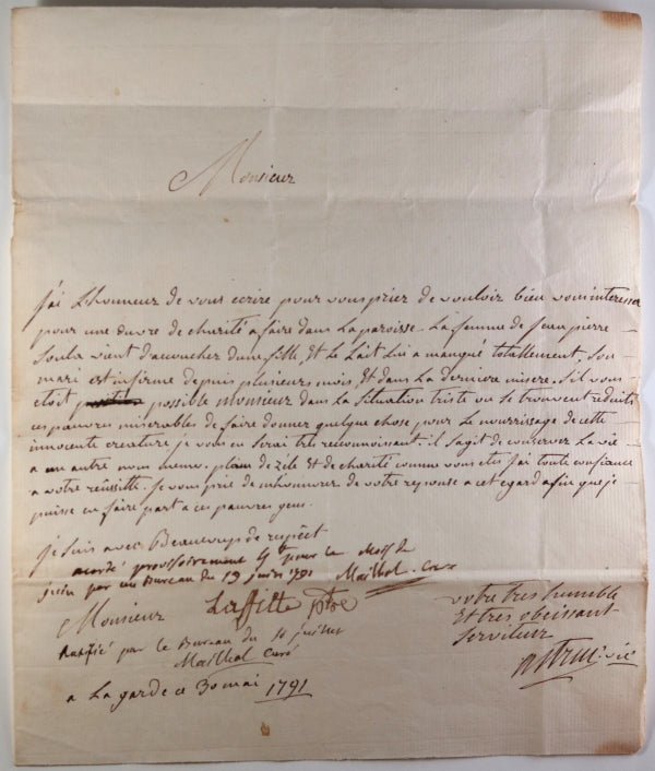 1791 demande par vicaire de l’Ariège, aide à une famille en détresse