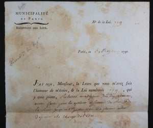 1791 lettre du maire de Paris Bailly à Pastoret procureur syndic