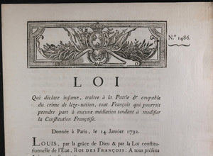 1792 Constitution Françoise traitre à la Patrie, crime de lèze-nation