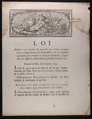 1792 Paris Loi Cures vacantes dans le Département du Haut-Rhin
