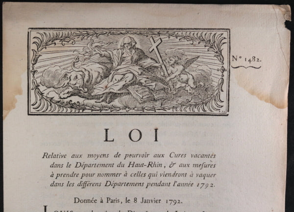 1792 Paris Loi Cures vacantes dans le Département du Haut-Rhin