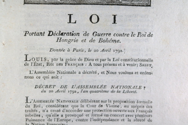 1792 Révolution, Déclaration de Guerre contre Hongrie et Bohême