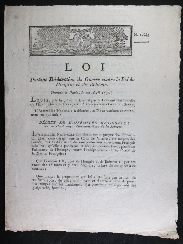 1792 Révolution, Déclaration de Guerre contre Hongrie et Bohême