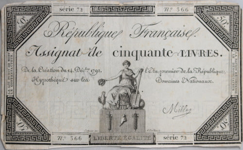 1792 Assignat de 50 livres Série 72, Révolution Française