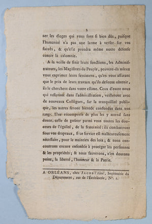 1792 discours Président du Loiret, force armée à Beaugency