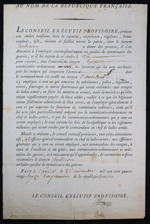 1792 lettre signé Pache et Monge; Aubernon pour commissaire de guerres