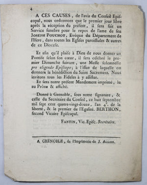 1792 mandement sur mort évêque constitutionnel Pouchot (Grenoble)