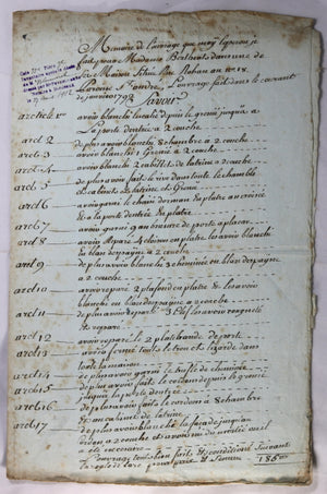 1792 mémoire d’ouvrages faites dans une maison à Bordeaux