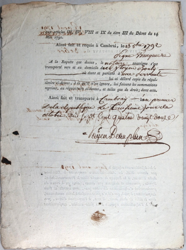 1792 paiement, achat refuge et maison, Abbaye de Vaucelle à Cambrai