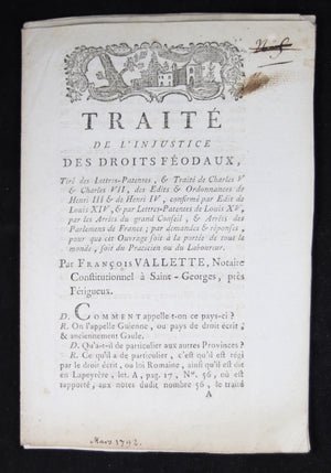1792 pamphlet ‘Traité de l’injustice des droits Féodaux'