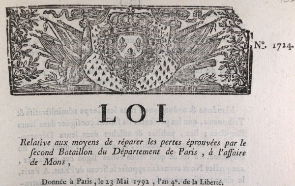 1792 loi, pertes éprouvées par 2eme Bataillon de Paris affaire de Mons