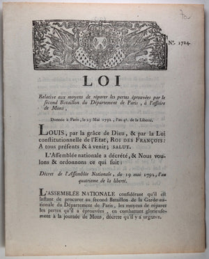 1792 loi, pertes éprouvées par 2eme Bataillon de Paris affaire de Mons