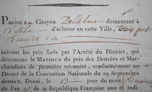 1793-94 Douai, permission d'acheter trois pots d’eau de vie