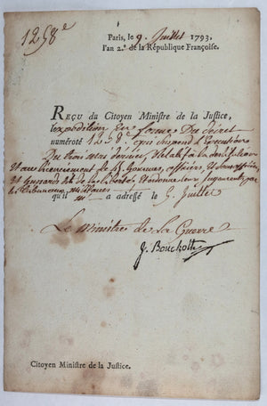 1793 Lettre Ministère de Guerre Bouchotte licenciement militaires