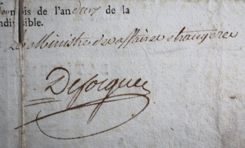 1793 Francisation barque, signé Desforges Ministre Affaires étrangères