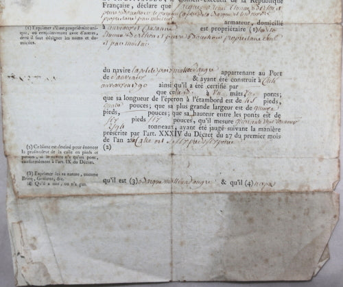 1794 francisation barque, signé Desforges Ministre Affaires étrangères