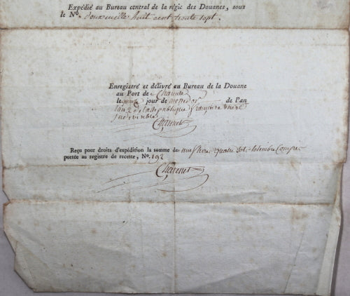 1794 francisation barque, signé Desforges Ministre Affaires étrangères