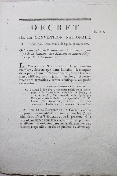 1793 décret confiscation maisons autres édifices portant Armoiries