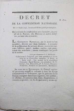 1793 décret confiscation maisons autres édifices portant Armoiries