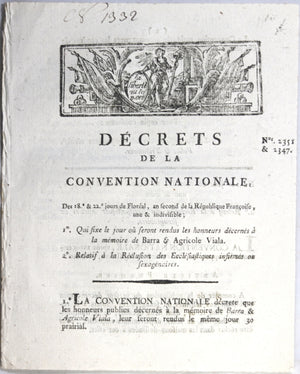 1793 décrets honneurs décernés à Barra & Viala, ecclésiastiques