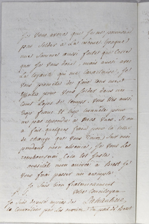 1793 lettre Lahautière, député à Paris par les ouvriers port de Brest