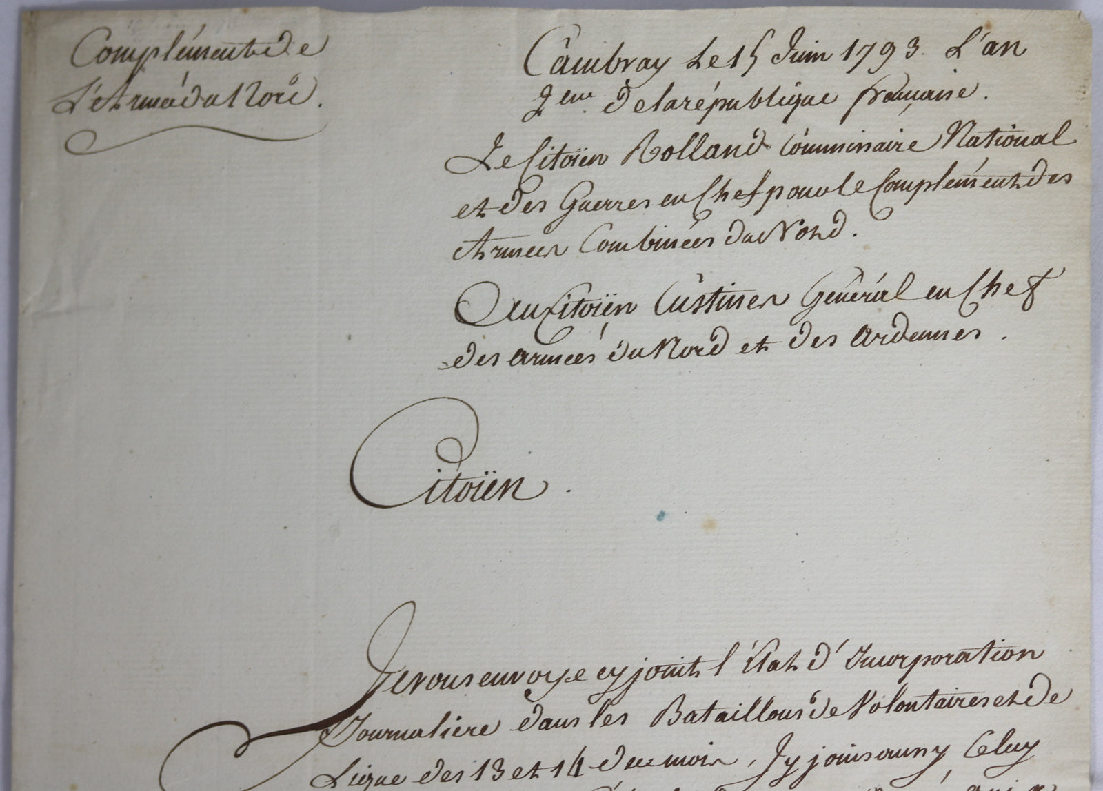 1793 lettre commissaire National au Général Custine (GUILLOTINÉ)
