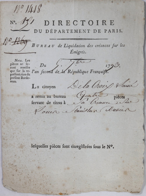 1793 liquidation créance de Louis Stanislas Xavier (Louis XVIII)