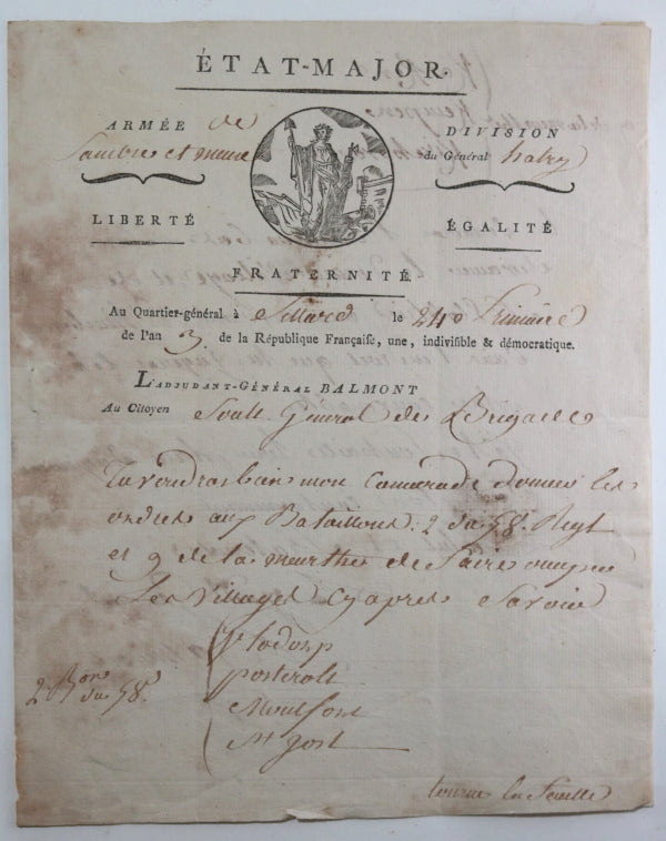 1794 Armée Sambre et Meuse Lt. Gnl. Balmont au Général Brigade Soult