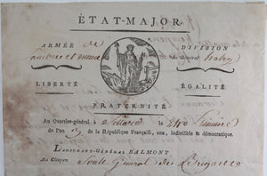 1794 Armée Sambre et Meuse Lt. Gnl. Balmont au Général Brigade Soult
