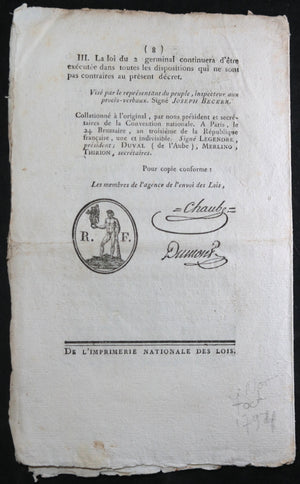 1794 Bulletin des Lois de la République Française No. 85